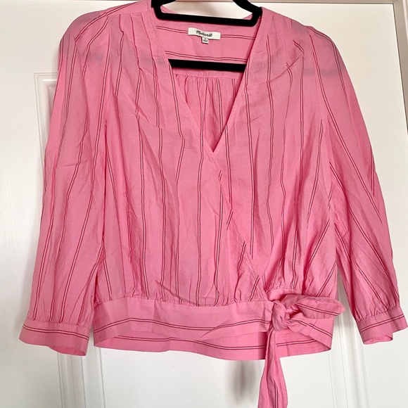 Madewell Wrap Top in Cecilia Stripe | Peony Pink - Picture 5 of 7